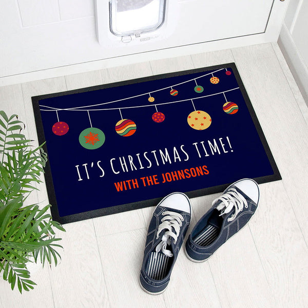 Personalised Christmas Bauble Indoor Doormat available to buy at www.giftsfinder.co.uk