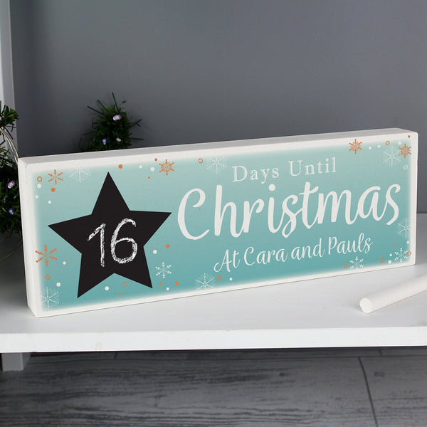 Personalised Christmas Chalk Countdown Wooden Block Sign available to buy at www.giftsfinder.co.uk