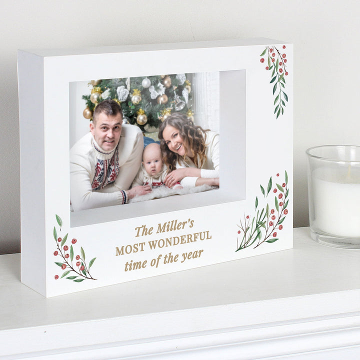 Personalised Christmas Foliage 5X7 Box Photo Frame available to buy at www.giftsfinder.co.uk