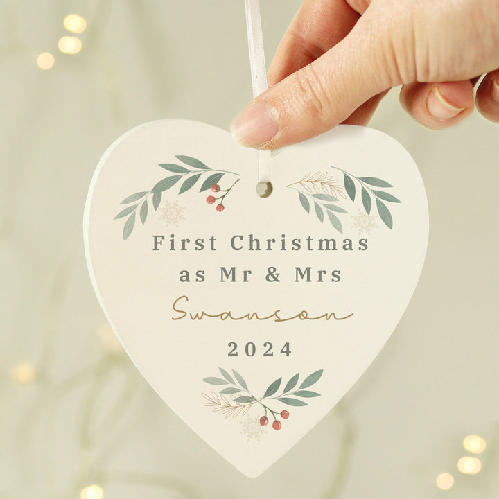 Personalised Christmas Foliage Hanging Heart Decoration available to buy at www.giftsfinder.co.uk