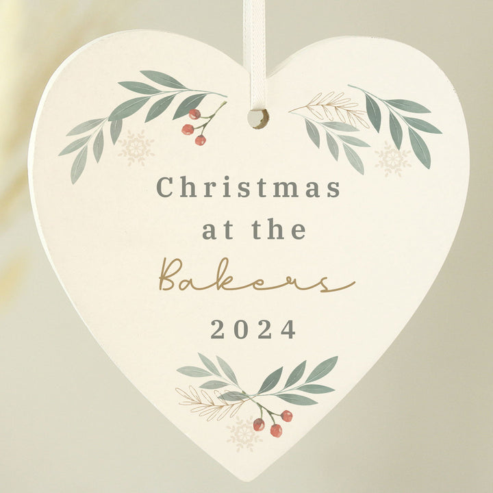 Personalised Christmas Foliage Hanging Heart Decoration available to buy at www.giftsfinder.co.uk