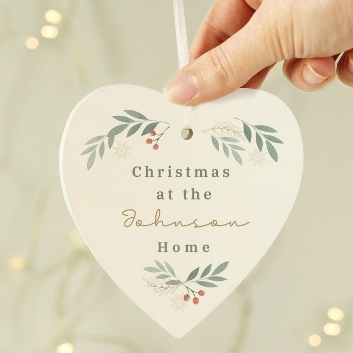 Personalised Christmas Foliage Hanging Heart Decoration available to buy at www.giftsfinder.co.uk