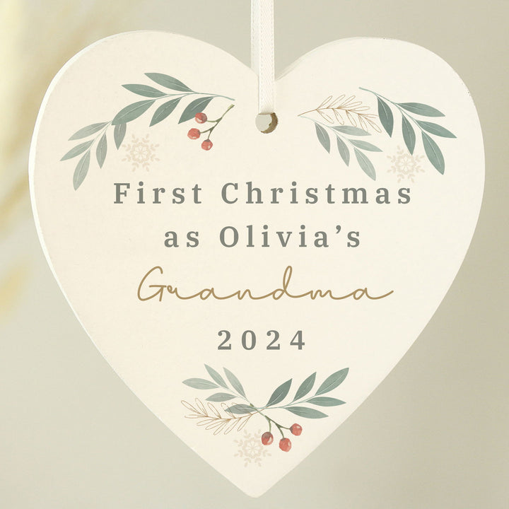 Personalised Christmas Foliage Hanging Heart Decoration available to buy at www.giftsfinder.co.uk