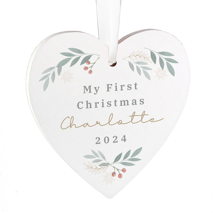 Personalised Christmas Foliage Hanging Heart Decoration available to buy at www.giftsfinder.co.uk