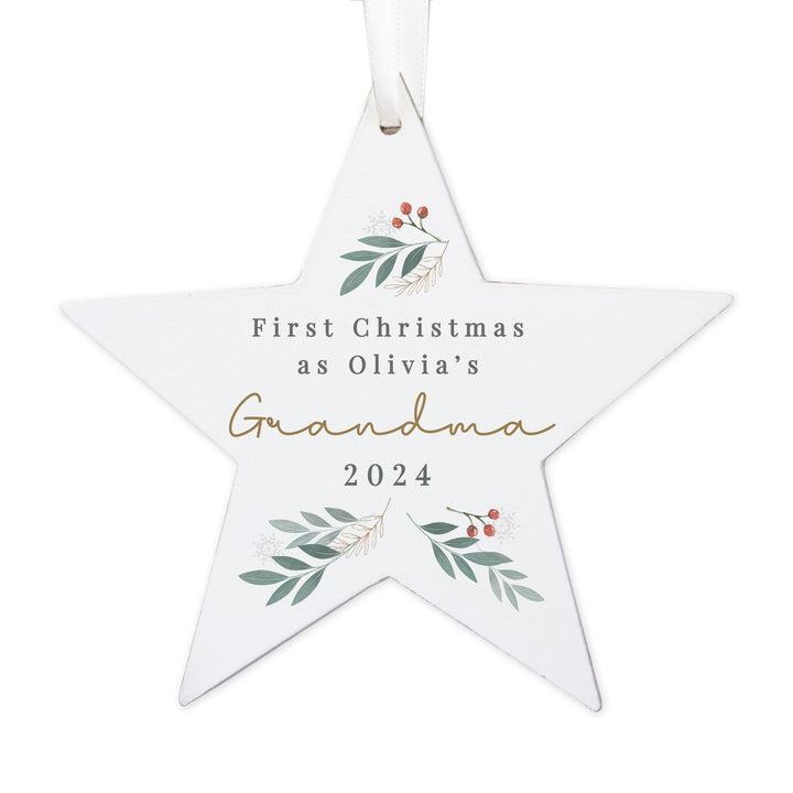 Personalised Christmas Foliage Hanging Star Decoration available to buy at www.giftsfinder.co.uk