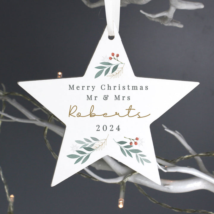 Personalised Christmas Foliage Hanging Star Decoration available to buy at www.giftsfinder.co.uk