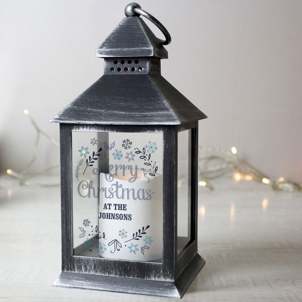 Personalised Christmas Frost Rustic Black Lantern available to buy at www.giftsfinder.co.uk