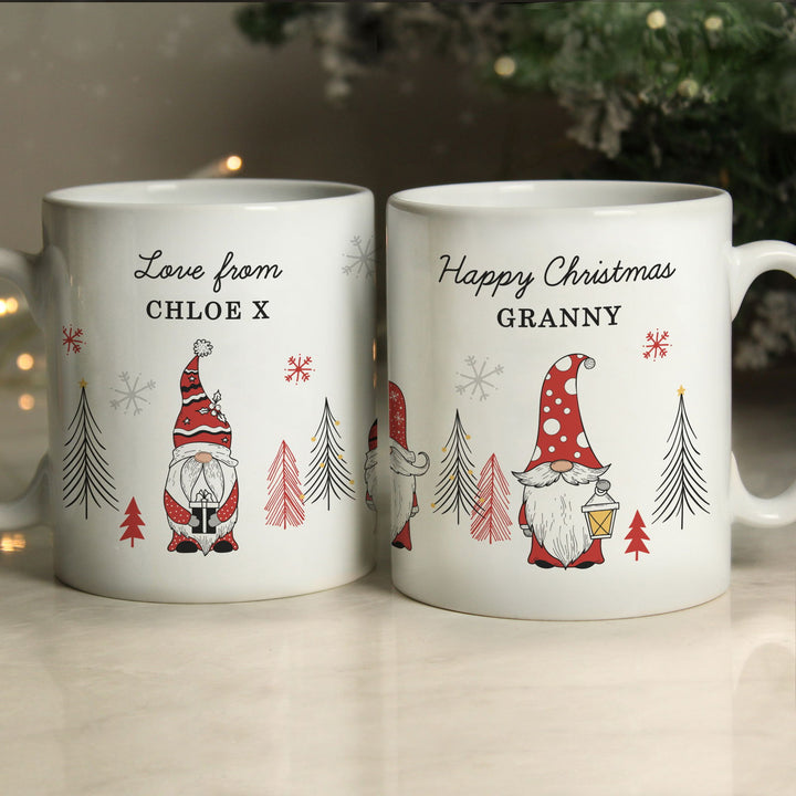 Personalised Christmas Gonk Pattern Mug available to buy at www.giftsfinder.co.uk