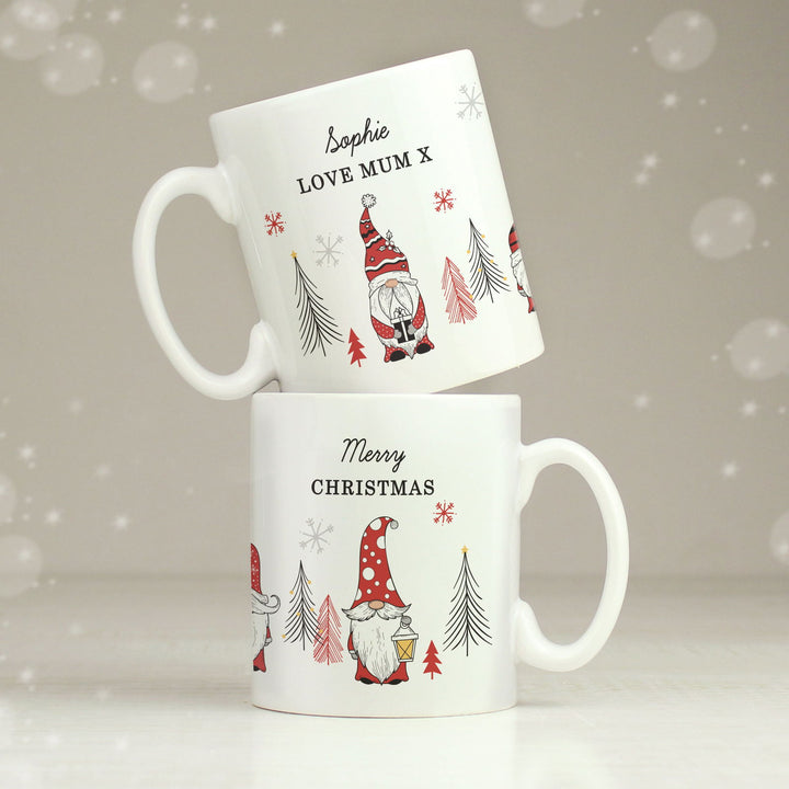 Personalised Christmas Gonk Pattern Mug available to buy at www.giftsfinder.co.uk