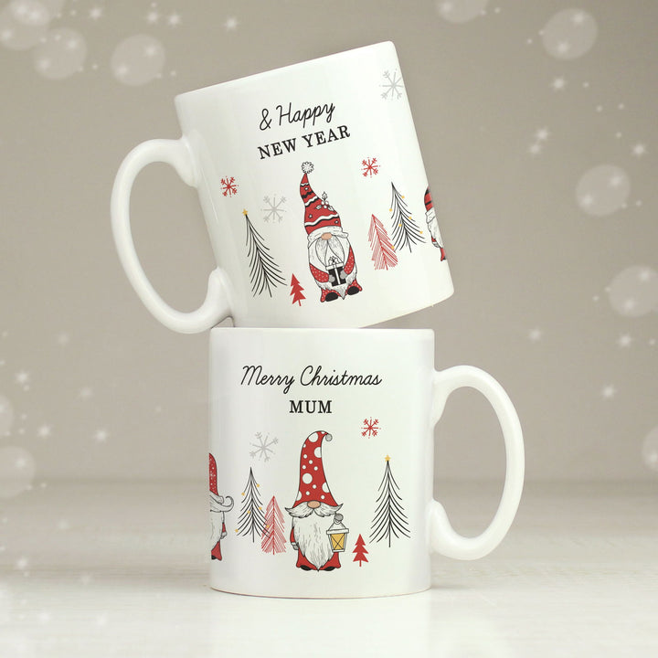 Personalised Christmas Gonk Pattern Mug available to buy at www.giftsfinder.co.uk