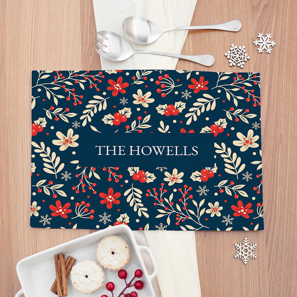 Personalised Christmas Holly Placemat available to buy at www.giftsfinder.co.uk