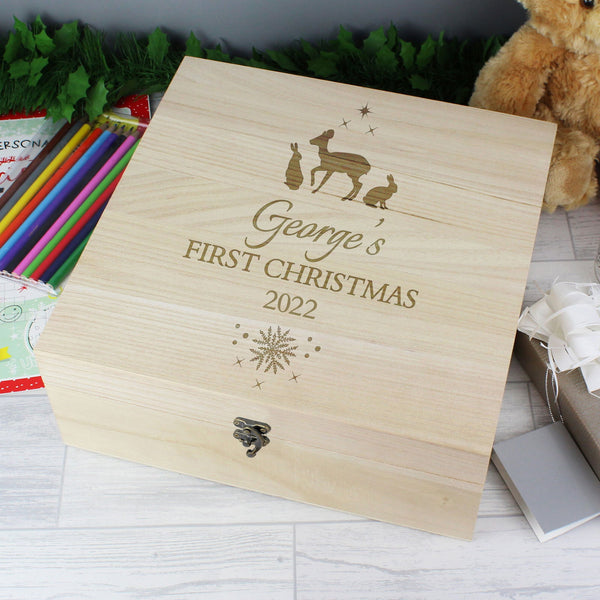 Personalised Christmas Large Wooden Keepsake Box available to buy at www.giftsfinder.co.uk