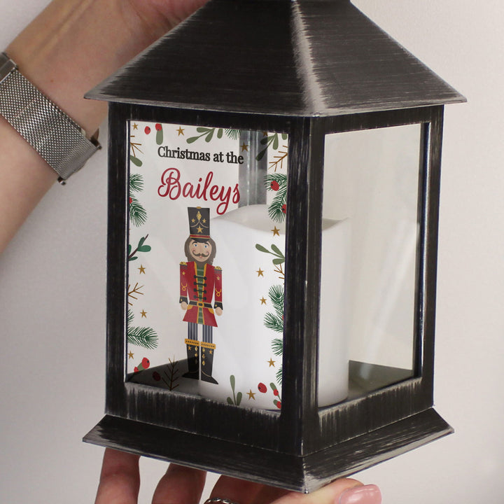 Personalised Christmas Nutcracker Black Lantern available to buy at www.giftsfinder.co.uk