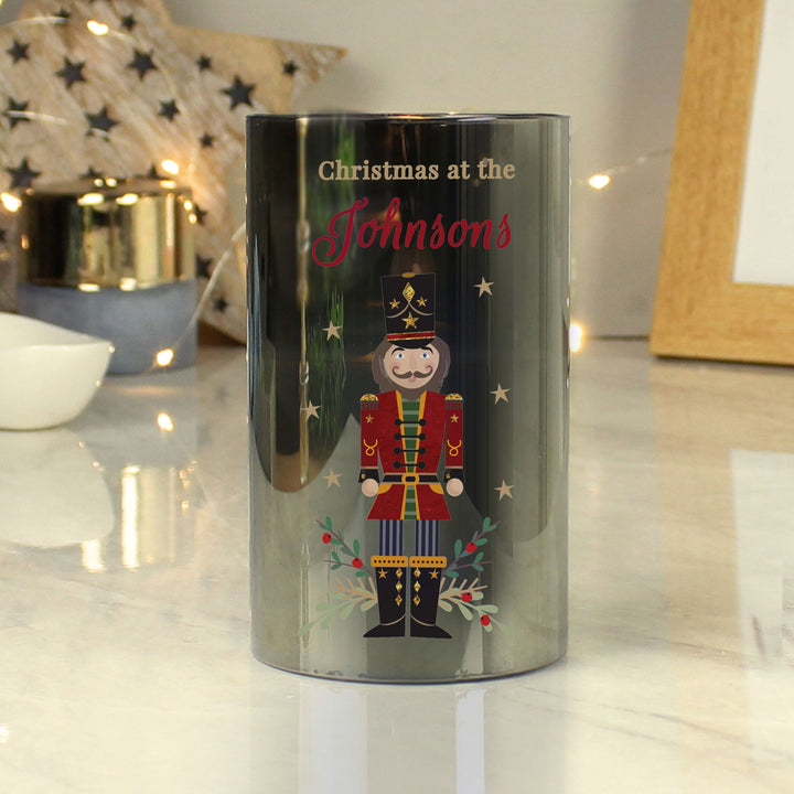 Personalised Christmas Nutcracker Smoked Led Candle available to buy at www.giftsfinder.co.uk