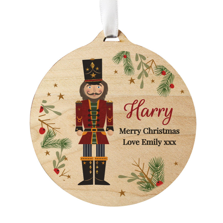 Personalised Christmas Nutcracker Wooden Bauble available to buy at www.giftsfinder.co.uk