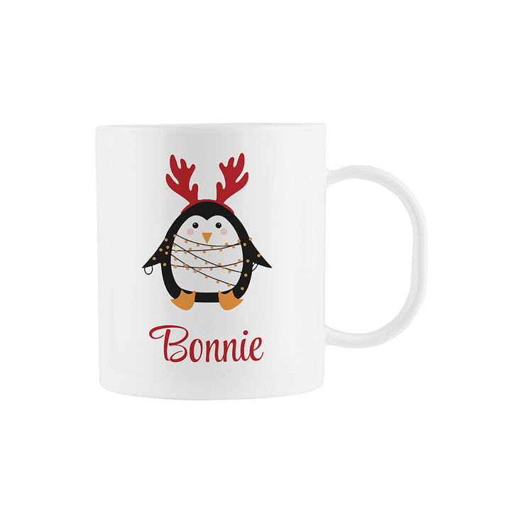 Personalised Christmas Penguin Kids Polymer Mug available to buy at www.giftsfinder.co.uk