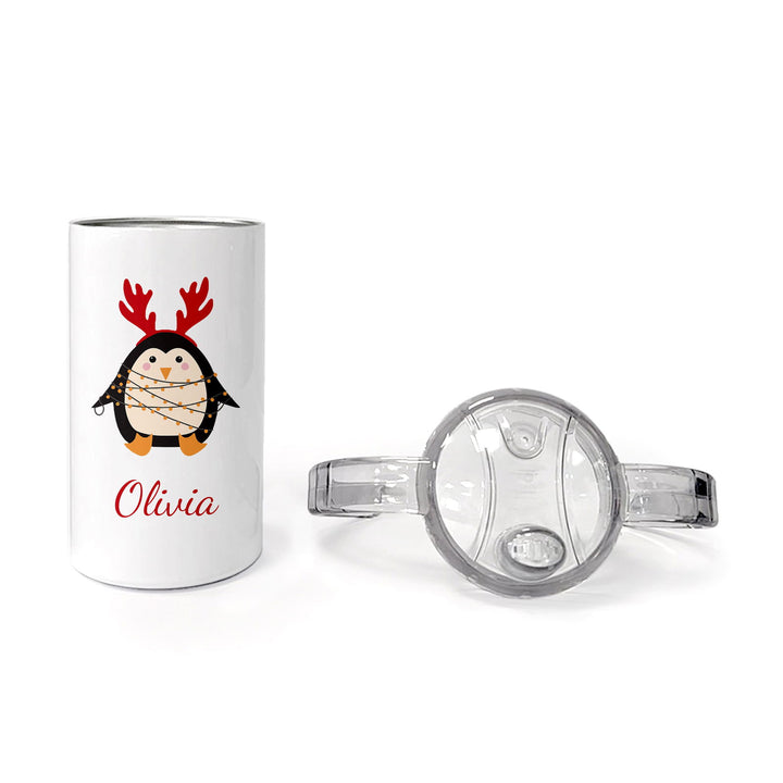 Personalised Christmas Penguin Kids Sippy Cup available to buy at www.giftsfinder.co.uk