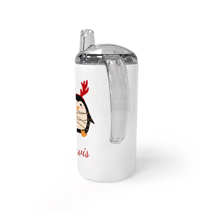 Personalised Christmas Penguin Kids Sippy Cup available to buy at www.giftsfinder.co.uk