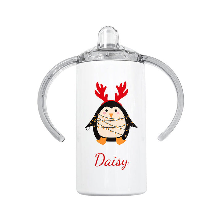 Personalised Christmas Penguin Kids Sippy Cup available to buy at www.giftsfinder.co.uk