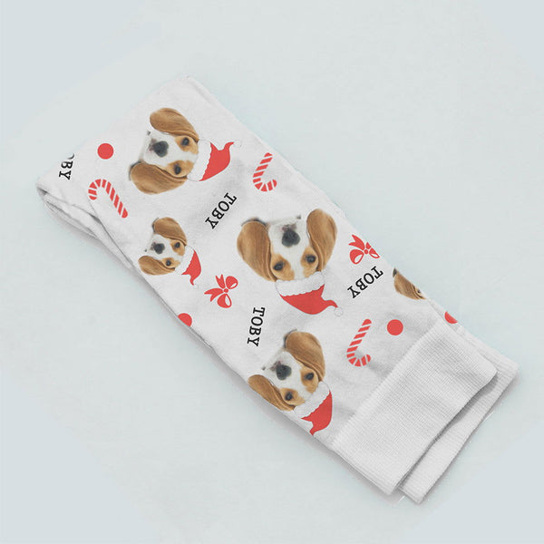 Personalised Christmas Pet Photo Socks available to buy at www.giftsfinder.co.uk