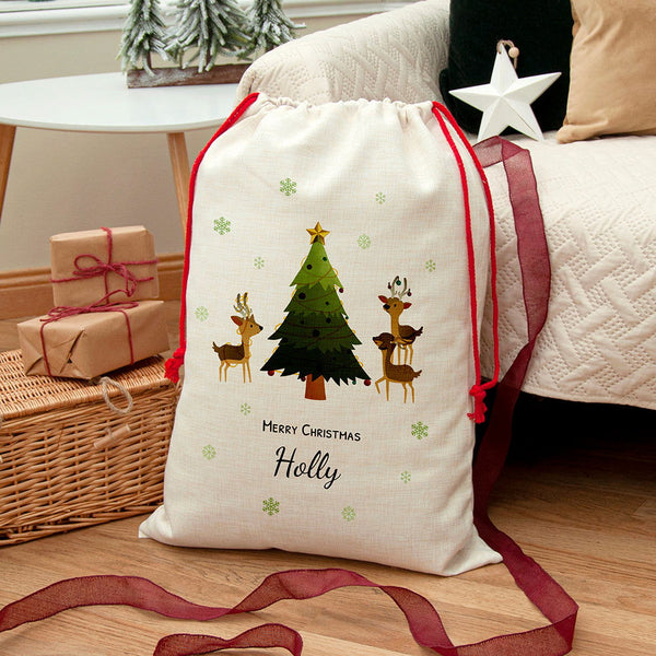 Personalised Christmas Reindeer Family Christmas Sack available to buy at www.giftsfinder.co.uk