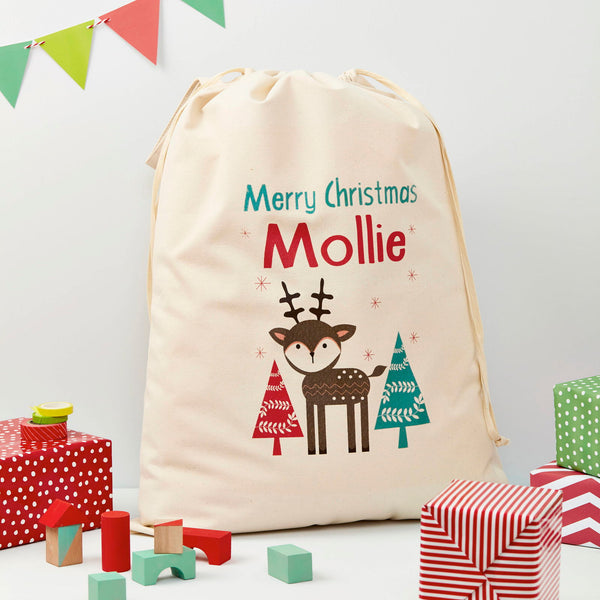 Personalised Christmas Reindeer Sack available to buy at www.giftsfinder.co.uk