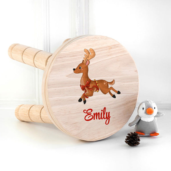 Personalised Christmas Reindeer Wooden Stool available to buy at www.giftsfinder.co.uk