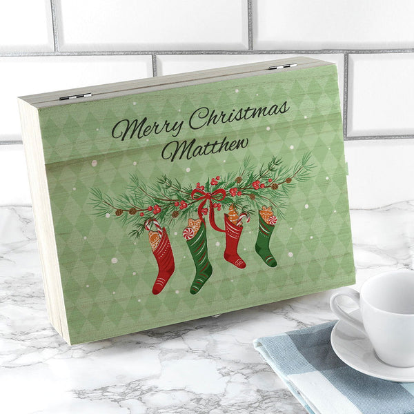 Personalised Christmas Stockings Tea Box available to buy at www.giftsfinder.co.uk