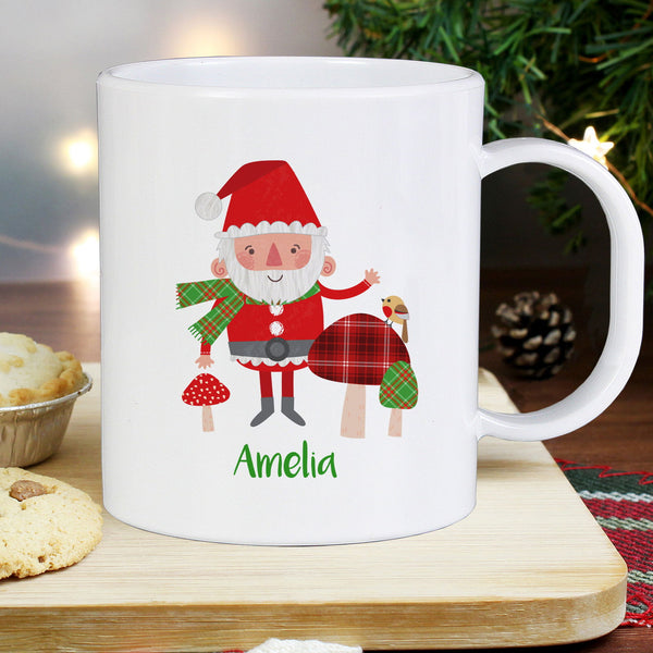 Personalised Christmas Toadstool Santa Plastic Mug available to buy at www.giftsfinder.co.uk