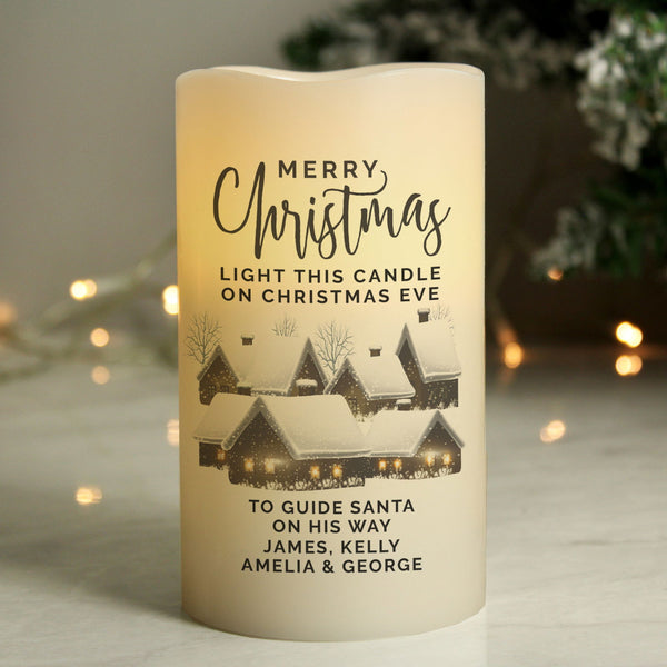 Personalised Christmas Town LED Candle available to buy at www.giftsfinder.co.uk