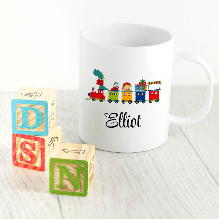 Personalised Christmas Train Kids Polymer Mug available to buy at www.giftsfinder.co.uk