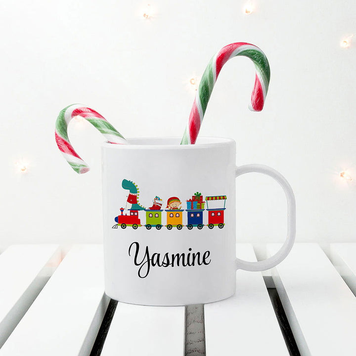 Personalised Christmas Train Kids Polymer Mug available to buy at www.giftsfinder.co.uk