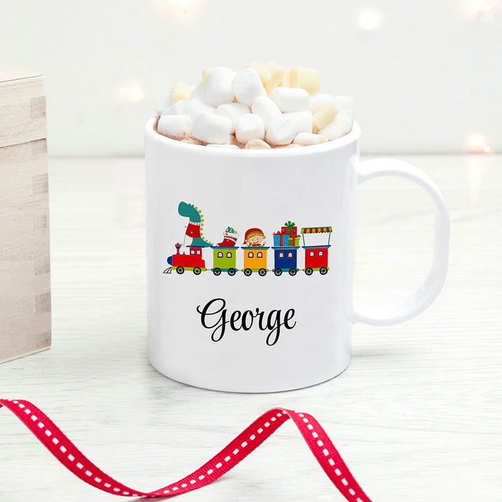 Personalised Christmas Train Kids Polymer Mug available to buy at www.giftsfinder.co.uk