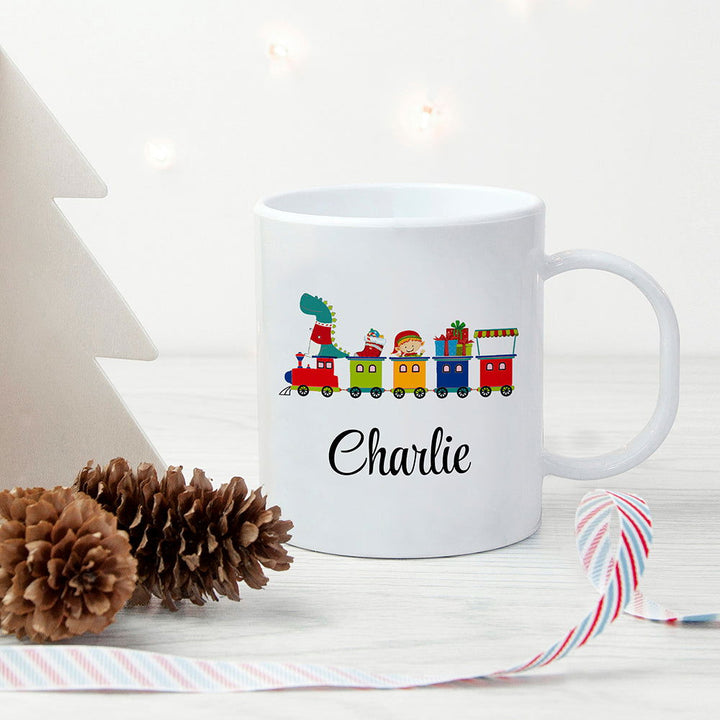 Personalised Christmas Train Kids Polymer Mug available to buy at www.giftsfinder.co.uk