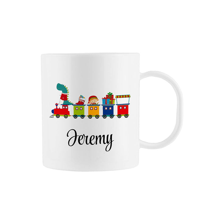 Personalised Christmas Train Kids Polymer Mug available to buy at www.giftsfinder.co.uk