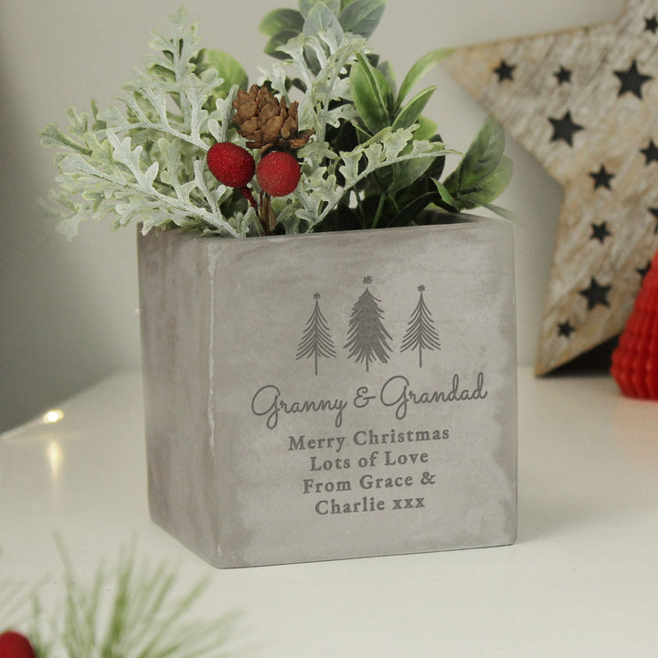 Personalised Christmas Tree Concrete Planter available to buy at www.giftsfinder.co.uk