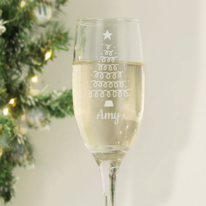 Personalised Christmas Tree Glass Flute available to buy at www.giftsfinder.co.uk