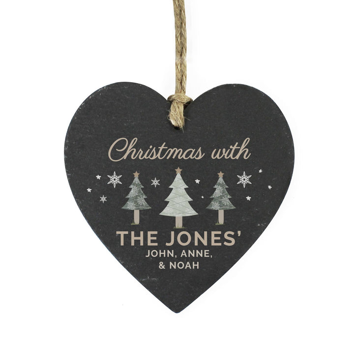 Personalised Christmas Tree Slate Heart Ornament available to buy at www.giftsfinder.co.uk