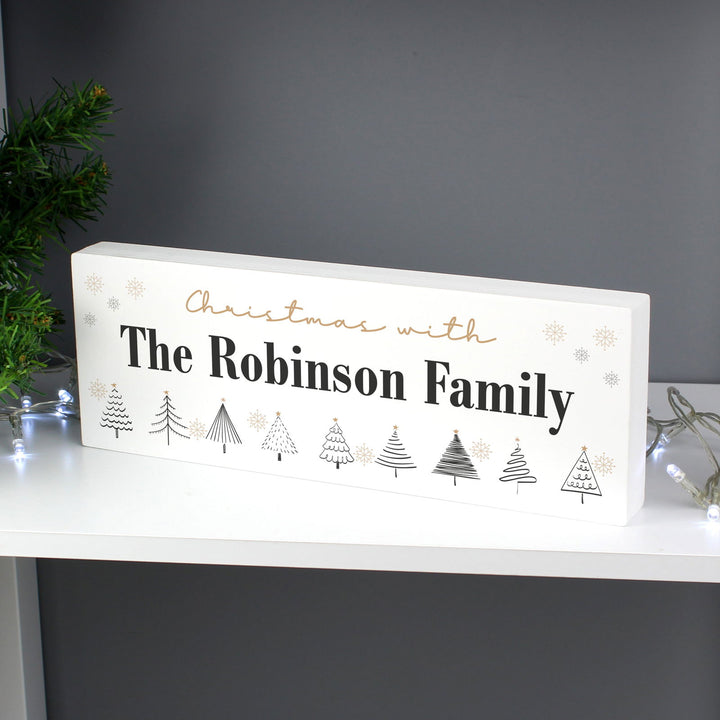 Personalised Christmas Tree Wooden Mantel Ornament available to buy at www.giftsfinder.co.uk