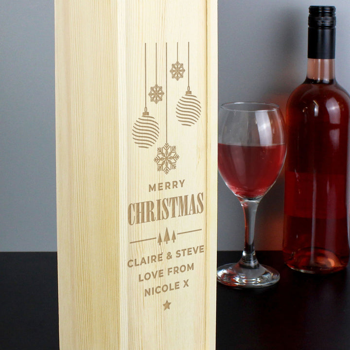 Personalised Christmas Wooden Wine Box available to buy at www.giftsfinder.co.uk