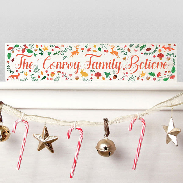 Personalised Christmas Woodland Mantle Decoration available to buy at www.giftsfinder.co.uk