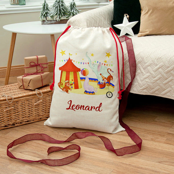 Personalised Circus Christmas Sack available to buy at www.giftsfinder.co.uk