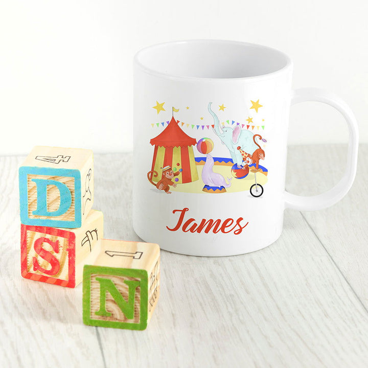 Personalised Circus Kids Polymer Mug available to buy at www.giftsfinder.co.uk