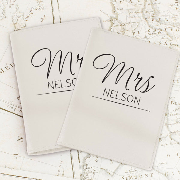 Personalised Classic Mr & Mrs Cream Passport Holders available to buy at www.giftsfinder.co.uk