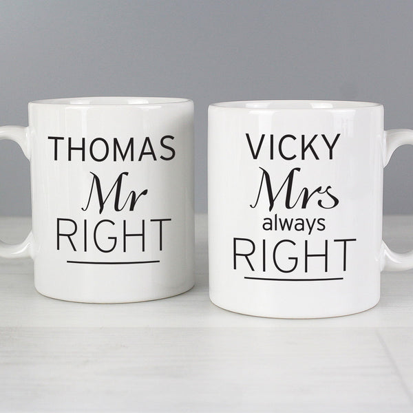 Personalised Classic Mr Right/Mrs Always Right Mug Set available to buy at www.giftsfinder.co.uk