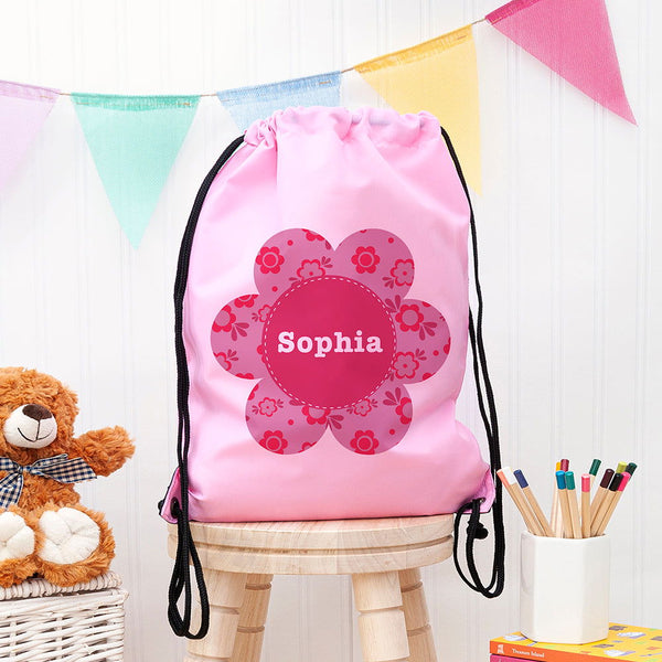 Personalised Classic Pink Flower Waterproof Swim Bag available to buy at www.giftsfinder.co.uk