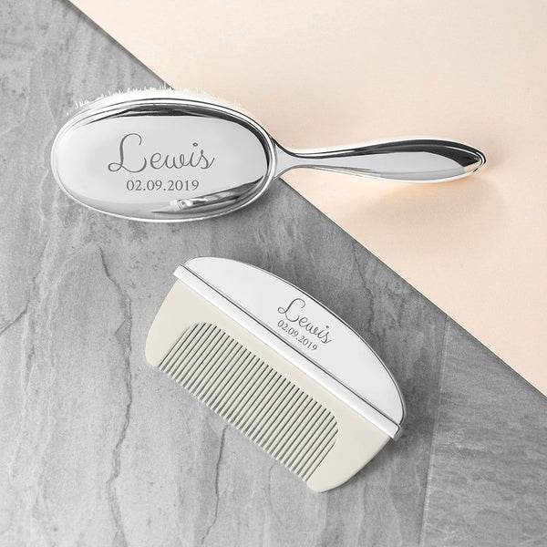 Personalised Classic Silver Plated Baby Brush And Comb Set available to buy at www.giftsfinder.co.uk