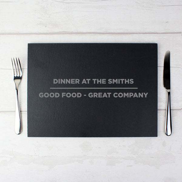 Personalised Classic Slate Rectangle Placemat available to buy at www.giftsfinder.co.uk