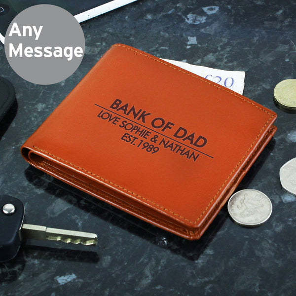 Personalised Classic Tan Leather Wallet available to buy at www.giftsfinder.co.uk