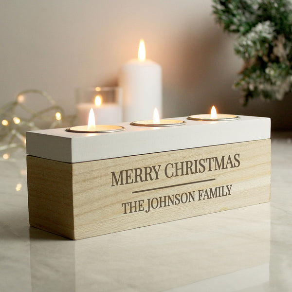 Personalised Classic Triple Tea Light Box available to buy at www.giftsfinder.co.uk